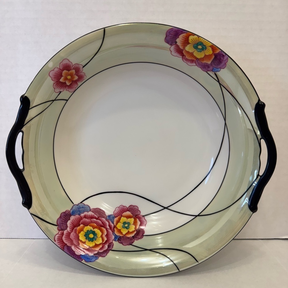 Noritake Hand-Painted round serving bowl with handles. Floral Watercolor design